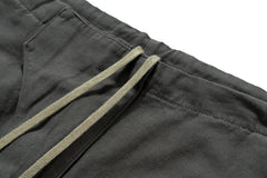 Dark Grey Asymmetric Front Flap Waistband Stacked Wide Leg Pants