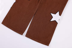 Brown Star Towel Patch Straight Leg Denim