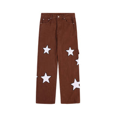 Brown Star Towel Patch Straight Leg Denim