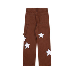 Brown Star Towel Patch Straight Leg Denim