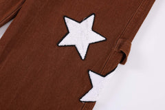 Brown Star Towel Patch Straight Leg Denim