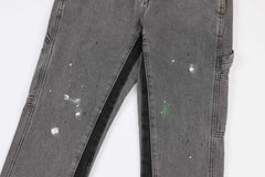 Grey Paint Splash Patch Work Stacked Flare Leg Denim
