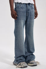 Light Blue Worn In Wash Flare Wide Leg Denim