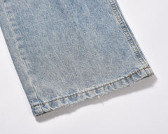 Light Blue Worn In Wash Ripped Knee Loose Fit Denim