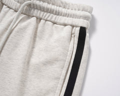 Light Grey & Black Twill Tape Stripe Toggle Wide Leg Sweatpants