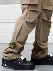 Khaki Toggle Leg Knee Gusset Cargo Pants