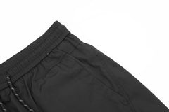 Black Drawstring Waist Knee Gusset Diagonal Rubber Zip Pants