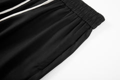 Black Drawstring Waist Front Zip Flare Leg Twill Pants