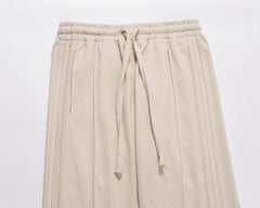 Beige Self Stripe Pleated Track Pants