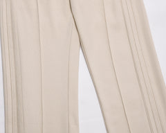 Beige Self Stripe Pleated Track Pants