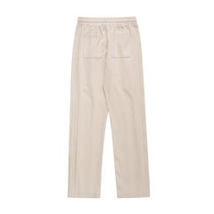 Beige Self Stripe Pleated Track Pants