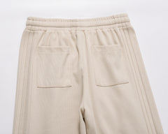 Beige Self Stripe Pleated Track Pants