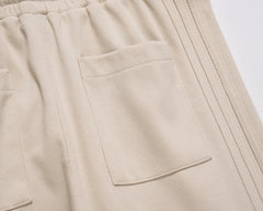 Beige Self Stripe Pleated Track Pants