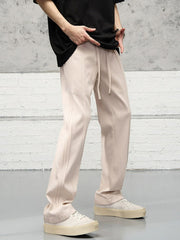 Beige Self Stripe Pleated Track Pants