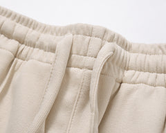 Beige Self Stripe Pleated Track Pants