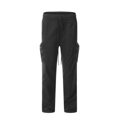 Black Rubber Zip Articulated Cargo Nylon Pants