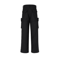 Black Knee Gusset 3D Cargo Flare Leg Twill Pants