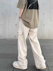 Off-White Drawstring Side Strap & Snap Cargo Wide Leg Pants