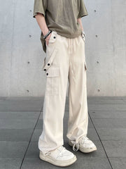 Off-White Drawstring Side Strap & Snap Cargo Wide Leg Pants