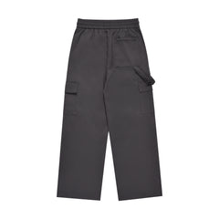 Dark Grey Drawstring Side Strap & Snap Cargo Wide Leg Pants