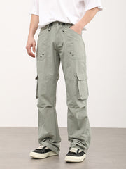 Grey Toggle Waistband Eyelet Cargo Nylon Pants