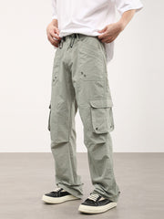 Grey Toggle Waistband Eyelet Cargo Nylon Pants