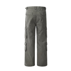 Dark Grey Vintage Wash Dual Cargo Pocket Wide Leg Twill Pants