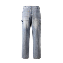 Blue Vintage Wash Carpenter Double-Front Loose Fit Denim