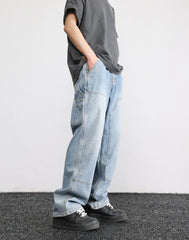 Blue Vintage Wash Carpenter Double-Front Loose Fit Denim