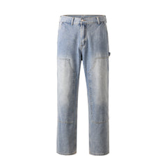 Blue Vintage Wash Carpenter Double-Front Loose Fit Denim