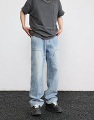 Blue Vintage Wash Carpenter Double-Front Loose Fit Denim