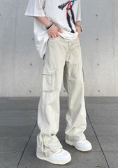 Off-White Flap Cargo Pocket Zip Wide Leg Twill Pants