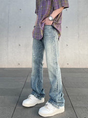 Light Blue Rinse Wash Stacked Straight Leg Denim