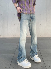 Light Blue Rinse Wash Stacked Straight Leg Denim