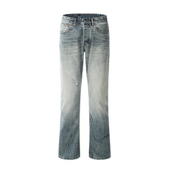 Light Blue Rinse Wash Stacked Straight Leg Denim