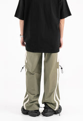 Olive Green Contrast Stripe Toggle Knee Wide Leg Track Pants