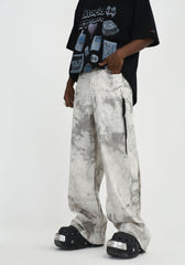 Off-White & Grey Marble Tie-Dye Split Seam Twill Pants