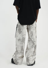 Off-White & Grey Marble Tie-Dye Split Seam Twill Pants