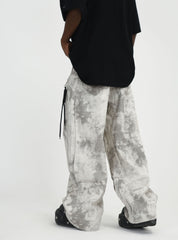 Off-White & Grey Marble Tie-Dye Split Seam Twill Pants