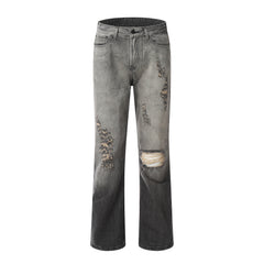 Smoke Grey Fading Destroyed Flare Leg Denim