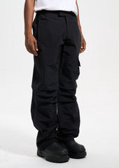 Black Loose Fit Side Rubber Zip Tech Cargo Pants