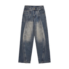 Blue Acid Wash Dual Layer Seam Stitch Wide Leg Denim