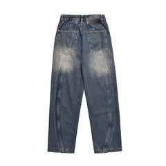 Blue Acid Wash Dual Layer Seam Stitch Wide Leg Denim