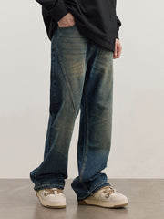 Blue Worn In Wash Curved Seam Flare Leg Denim