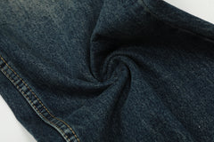 Blue Worn In Wash Curved Seam Flare Leg Denim