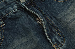 Blue Worn In Wash Curved Seam Flare Leg Denim