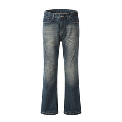 Blue Worn In Wash Curved Seam Flare Leg Denim