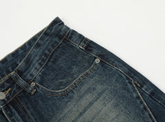 Blue Worn In Wash Curved Seam Flare Leg Denim