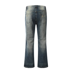 Blue Worn In Wash Curved Seam Flare Leg Denim