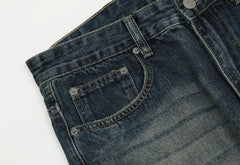 Blue Worn In Wash Curved Seam Flare Leg Denim